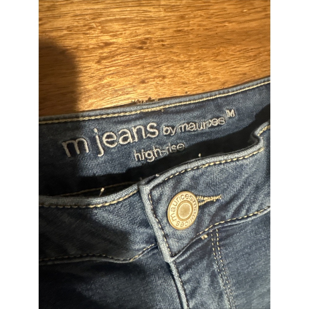 Maurices M Jeans Womens L Reg High Rise Skinny Distressed Blue Plaid Patch Denim - Picture 3 of 8